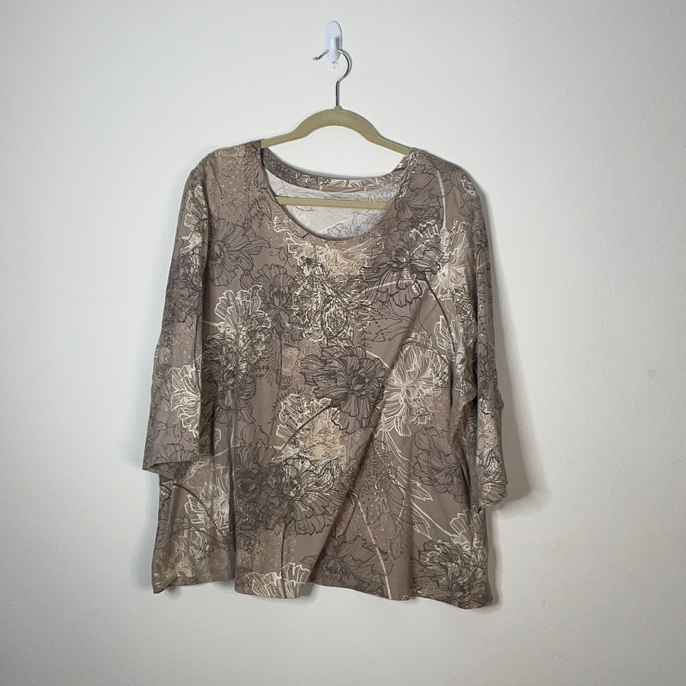✔️ Studio Works, Taupe Floral Print, Woman 3X Plus, EUC